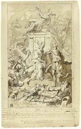 Design for Title Page of the Groot Placaatboek: Allegory of the Submission of the City of Utrecht to Emperor Charles V by Jan Wandelaar, drawing, 1729