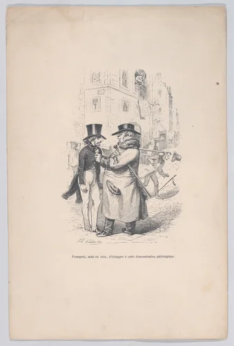 I tried to escape from this philological discussion, from "Little Miseries of Human Life" by J. J. Grandville, print, 1843