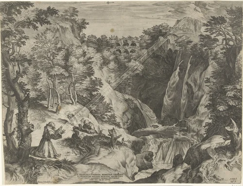 Franciscus ontvangt de stigmata by Unknown, print, 1567