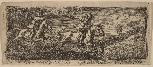 Two Horsemen Fighting by Pieter van Laer, print, 1592-1642