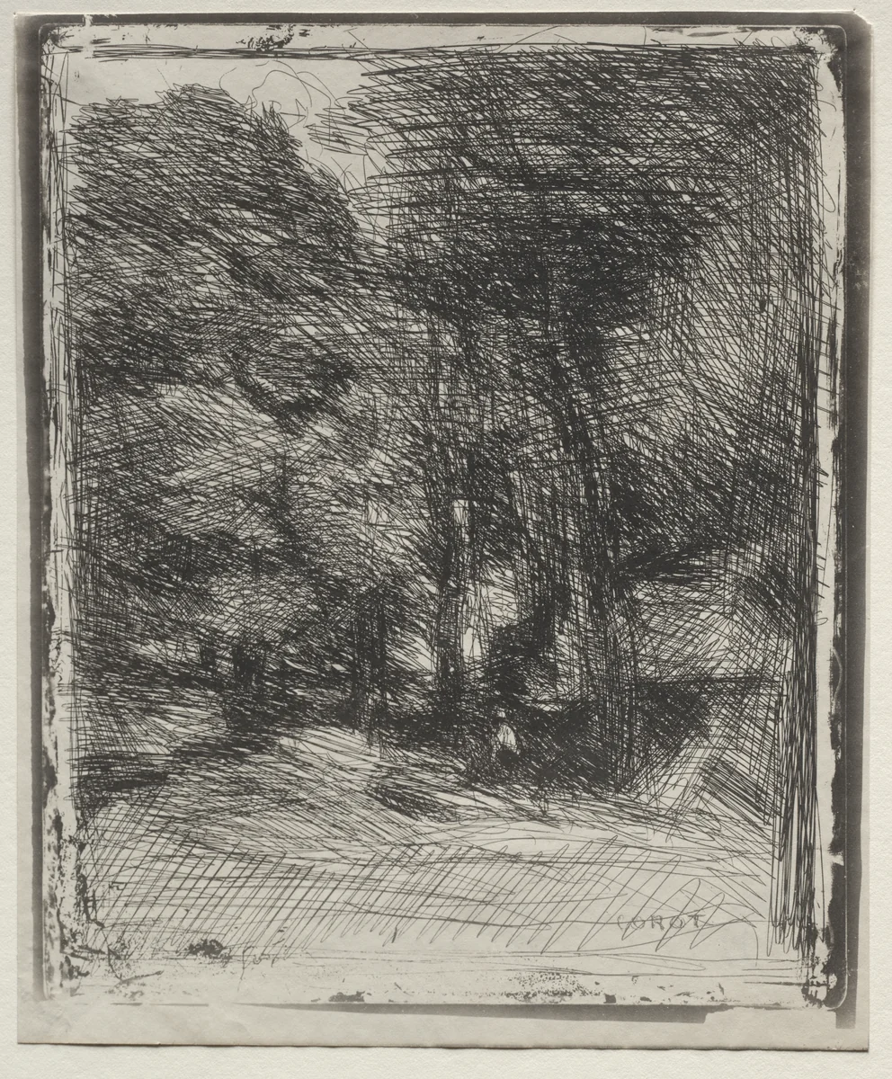 A Souvenir of the Bas-Bréau by Jean-Baptiste-Camille Corot, print, 1921