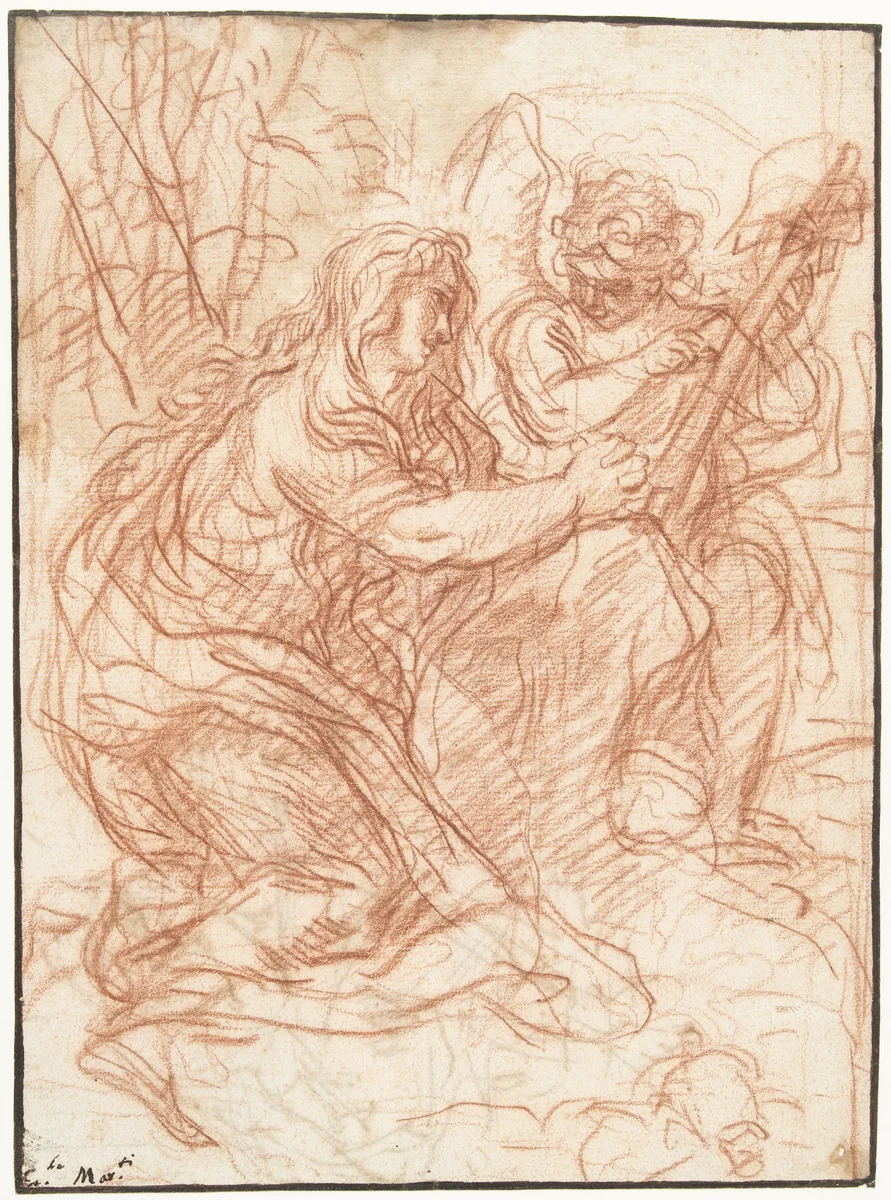 Maria Magdalena het Kruis aanbiddend by Carlo Maratta, drawing, 1680-1685