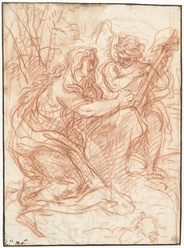 Maria Magdalena het Kruis aanbiddend by Carlo Maratta, drawing, 1680-1685