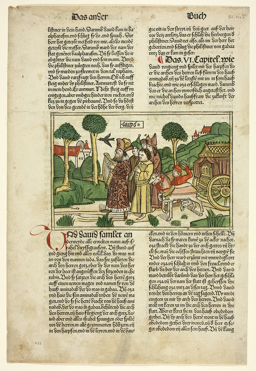 David and the Chosen Men of Israel Accompanying the Ark from The Bible (also called the Ninth German Bible), Plate 19 from Woodcuts from Books of the 15th Century by Anton Koberger, print, 1483
