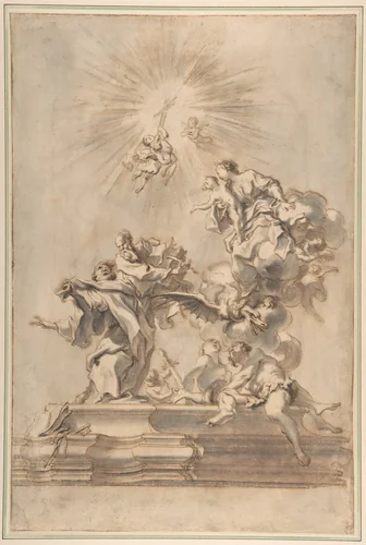 The Ascension of the Virgin by Gregorio de Ferrari, drawing, 1647-1726