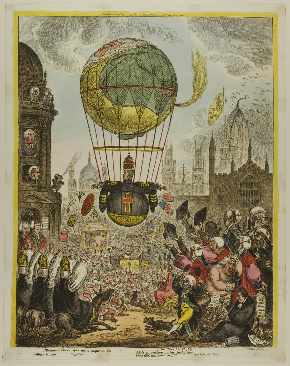 He Steers His Flight by James Gillray, print, 1810