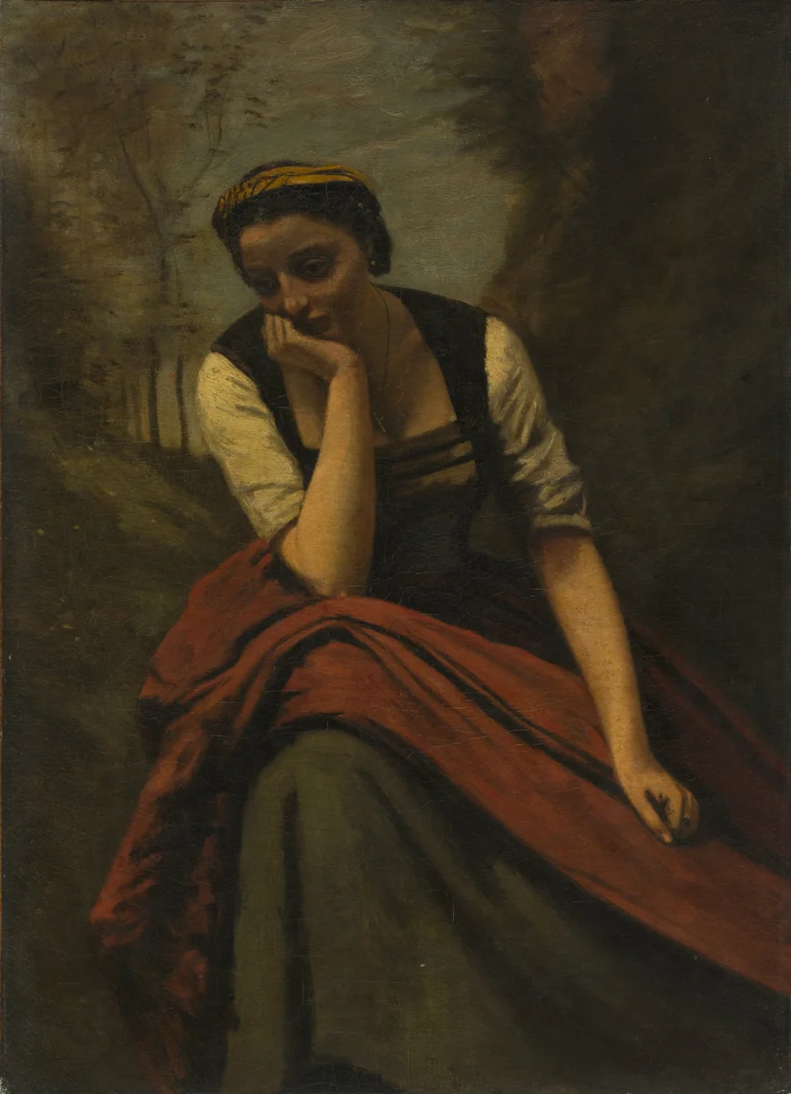 Woman Meditating by Jean-Baptiste-Camille Corot, painting, 1868-1875