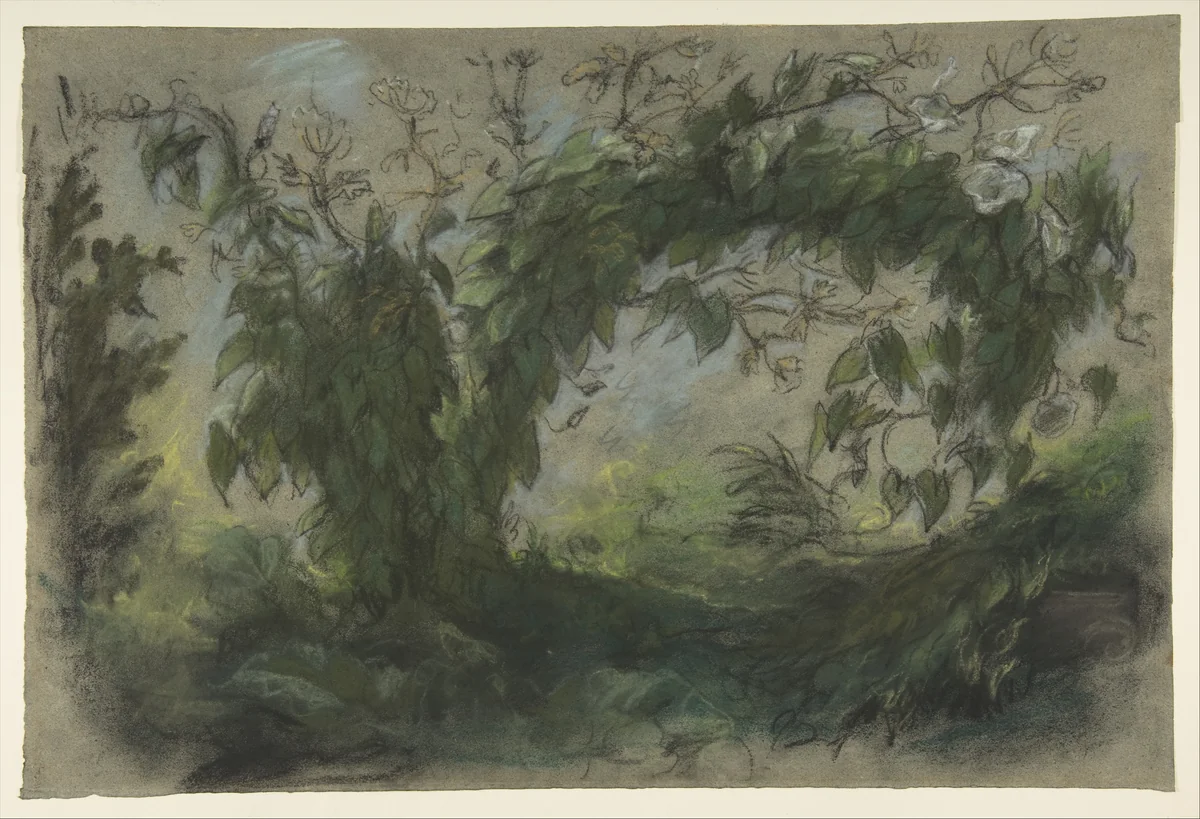 Arch of Morning Glories, Study for "A Basket of Flowers" by Eugène Delacroix, drawing, 1848-1849