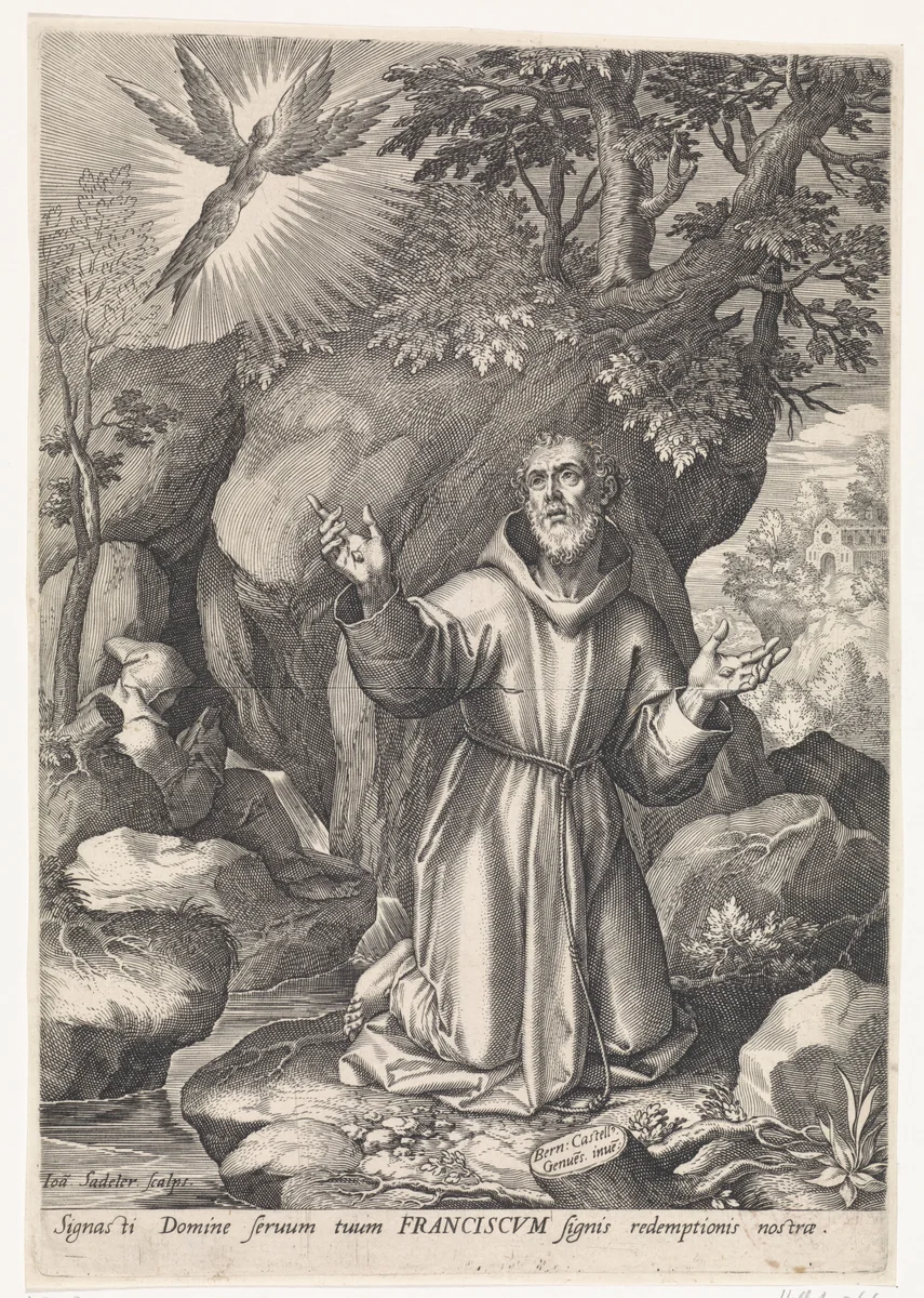 Franciscus van Assisi ontvangt de stigmata by Unknown, print, 1560-1600