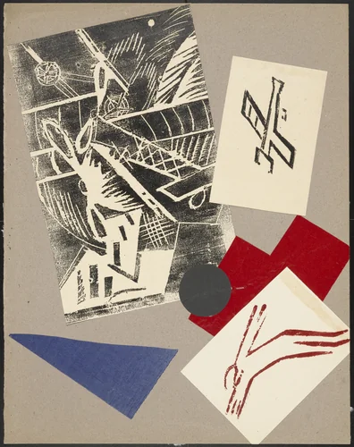 Aeroplany nad gorodom (Airplanes over the City) from Voina (War) by Olga Rozanova, illustrated book, 1915