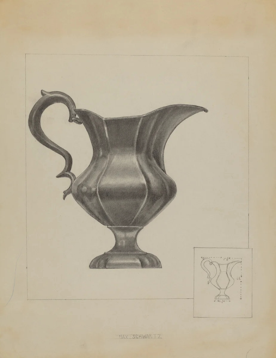 Pewter Pitcher by Max Schwartz, index of american design, 1936