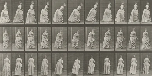 Woman Curtseying: Plate 198 from Animal Locomotion (1887) by Eadweard Muybridge, photograph, 1884