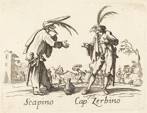 Scapino and Cap. Zerbino by Jacques Callot, print, 1622-1699