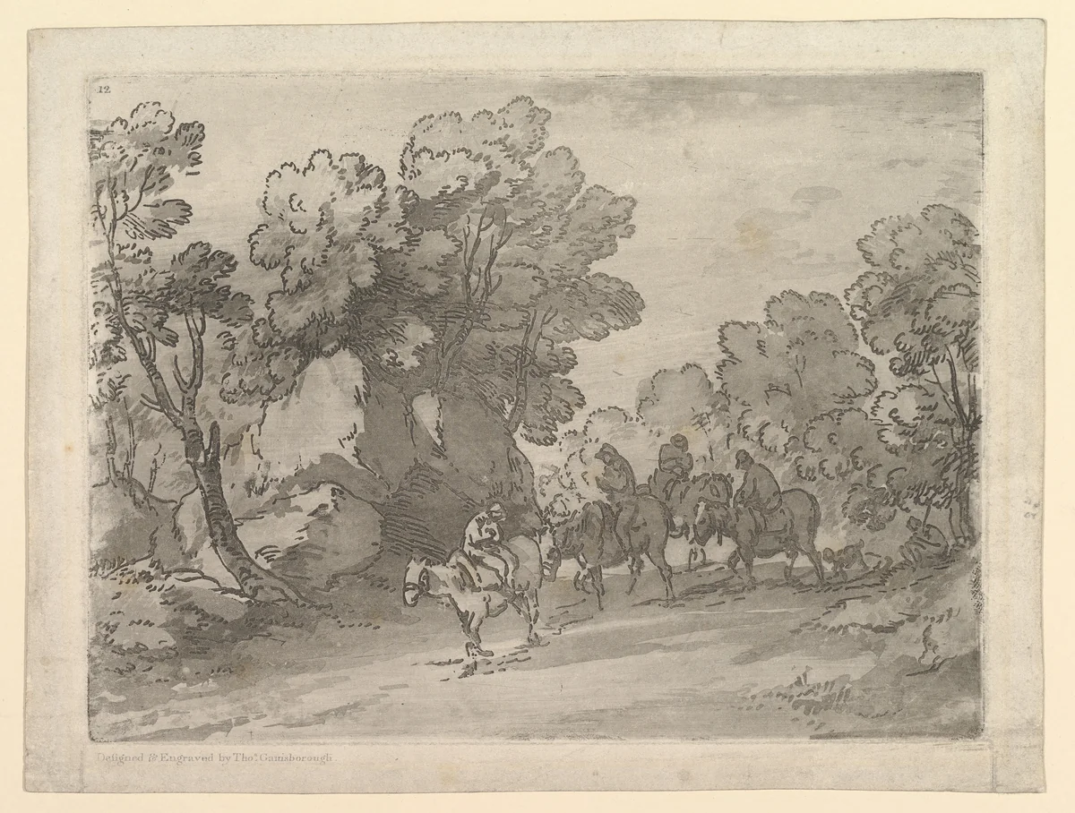 Wooded Landscape with Riders by Thomas Gainsborough, print, 1797
