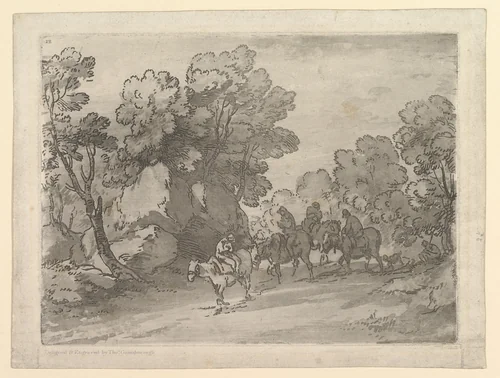 Wooded Landscape with Riders by Thomas Gainsborough, print, 1797