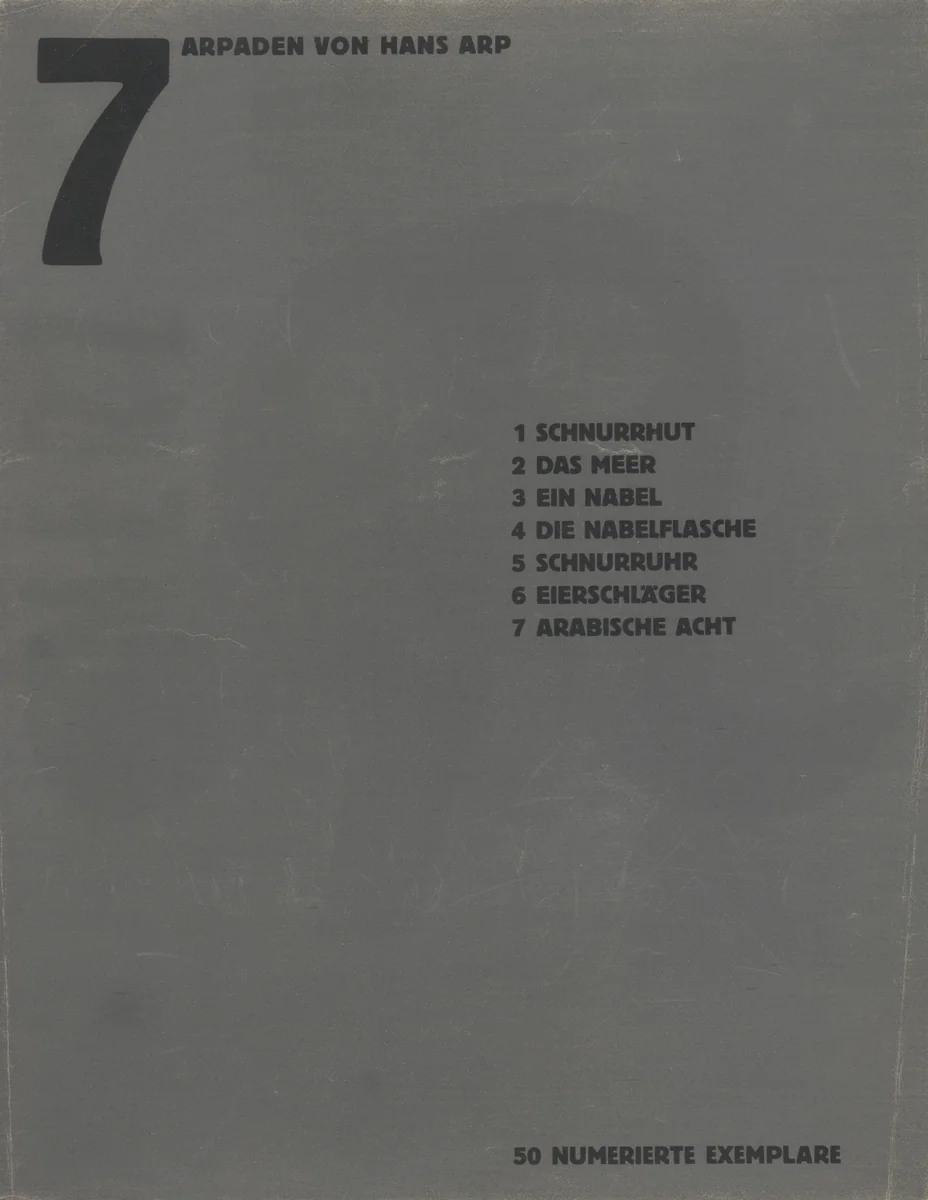Table of Contents from Merz 5. 7 Arpaden by Hans Arp. Arp Portfolio. Second Portfolio of the Merz Publisher (Merz 5. 7 Arpaden von Hans Arp. Arp Mappe. Zweite Mappe des Merzverlages) by Jean Arp, print, 1923