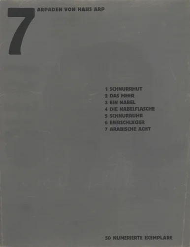 Table of Contents from Merz 5. 7 Arpaden by Hans Arp. Arp Portfolio. Second Portfolio of the Merz Publisher (Merz 5. 7 Arpaden von Hans Arp. Arp Mappe. Zweite Mappe des Merzverlages) by Jean Arp, print, 1923