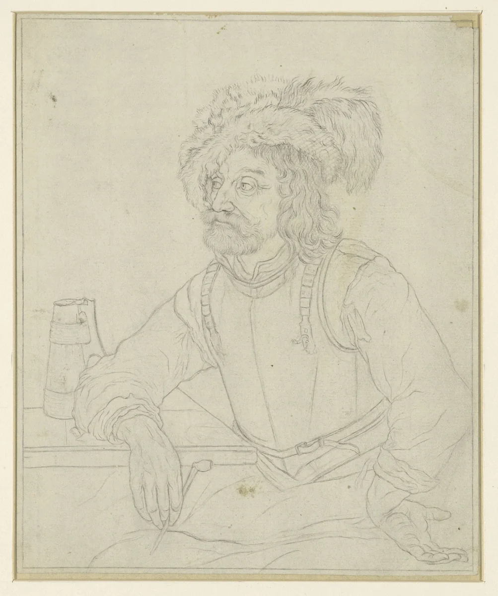 Krijgsman aan tafel by Johann Nepomuk Strixner, drawing, 1819