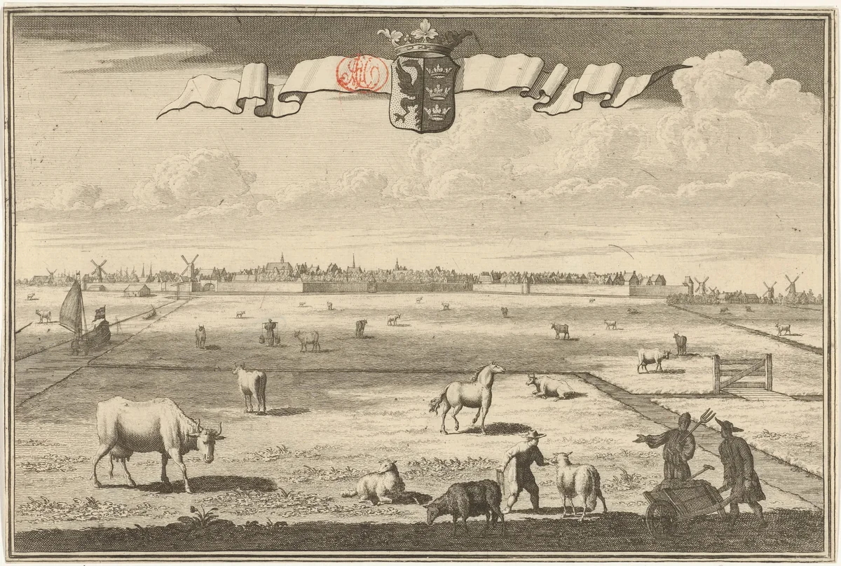 Gezicht op Sneek by Jacob Folkema, print, 1702-1767
