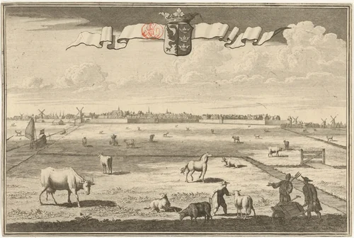 Gezicht op Sneek by Jacob Folkema, print, 1702-1767