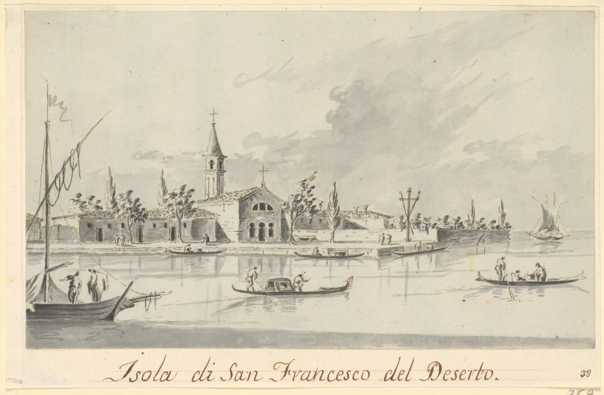 The Island of San Francesco del Deserto by Giacomo Guardi, drawing, 1801-1831