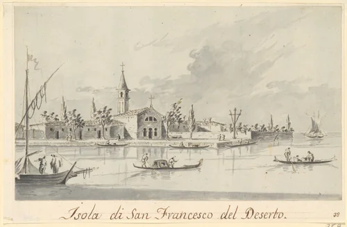 The Island of San Francesco del Deserto by Giacomo Guardi, drawing, 1801-1831