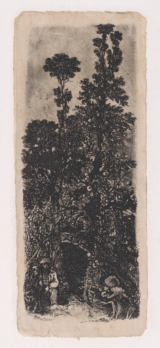 L'Ermite Sous Les Arbres (The Hermit Under The Trees) by Rodolphe Bresdin, print, 1865-1866