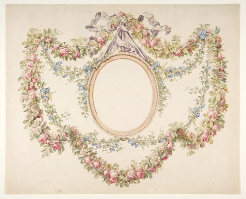 Floral Swags Framing an Empty Oval by Jean Pillement, drawing, 1735-1808