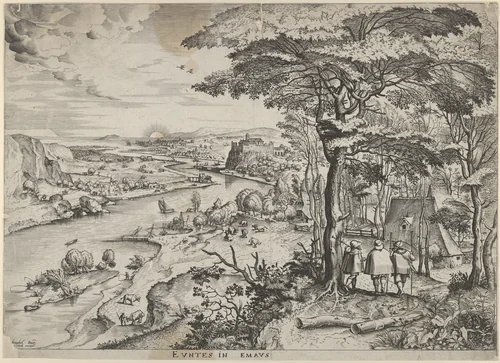 Euntes in Emaus (Landscape with Pilgrims at Emmaus) by Pieter Bruegel, print, 1550-1561