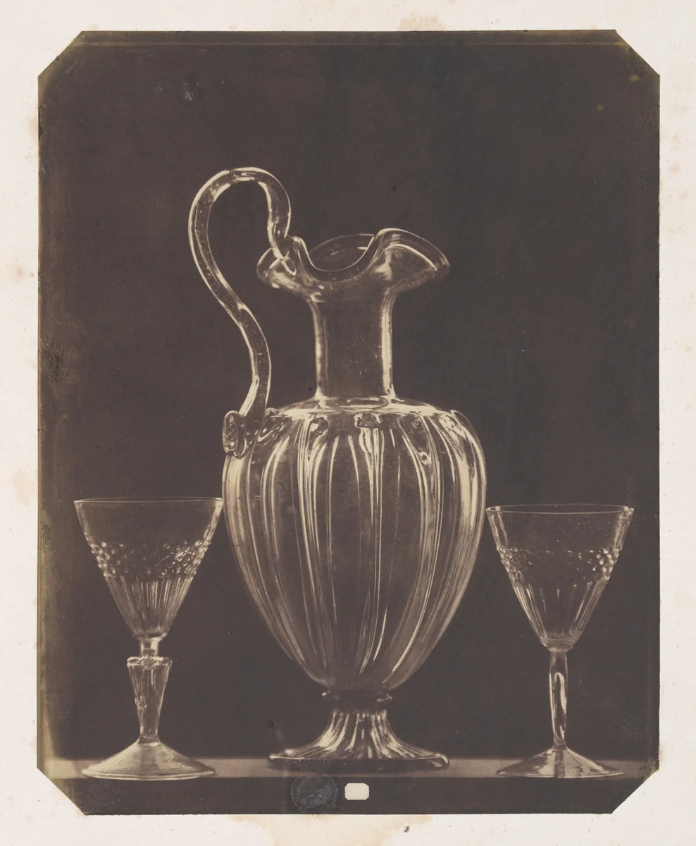 [Pitcher and two glasses, Venetian, 15th Century] by Ludwig Belitski, photograph, 1854