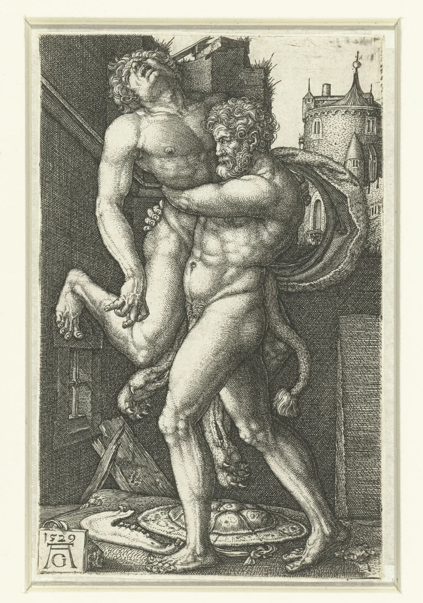 Hercules en Antaeus by Unknown, print, 1529