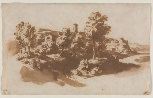 Landscape with Fortification Between Marino and Frascati by Jacob van der Ulft, drawing, 1645-1655