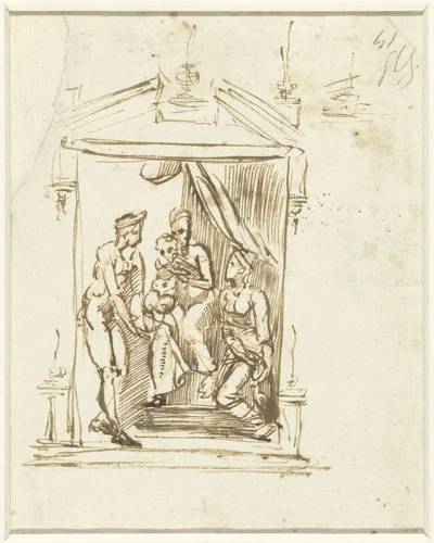 Ontwerp voor een altaar met een Madonna met kind en heiligen by Unknown, drawing, 1512-1543