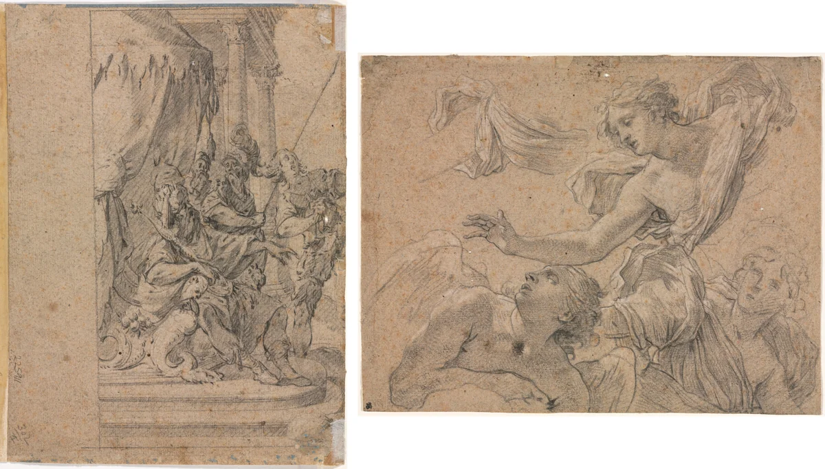 Studies of Angels (recto); Panthea before Cyrus? (verso) by Michel Dorigny, drawing, 1655-1660