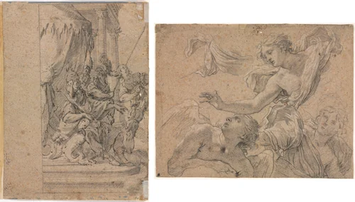 Studies of Angels (recto); Panthea before Cyrus? (verso) by Michel Dorigny, drawing, 1655-1660