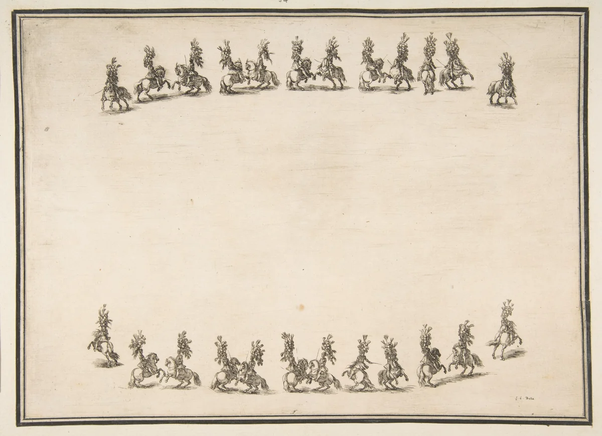 Twenty-four Cavaliers in Two Columns by Stefano della Bella, print, 1652