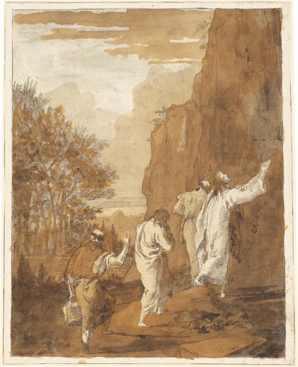 Christ Leading Peter, James, and John to the High Mountain for the Transfiguration by Giovanni Domenico Tiepolo, drawing, 1785-1795