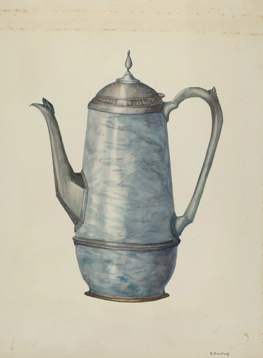 Pewter Coffee Pot by Beulah Bradleigh, index of american design, 1936