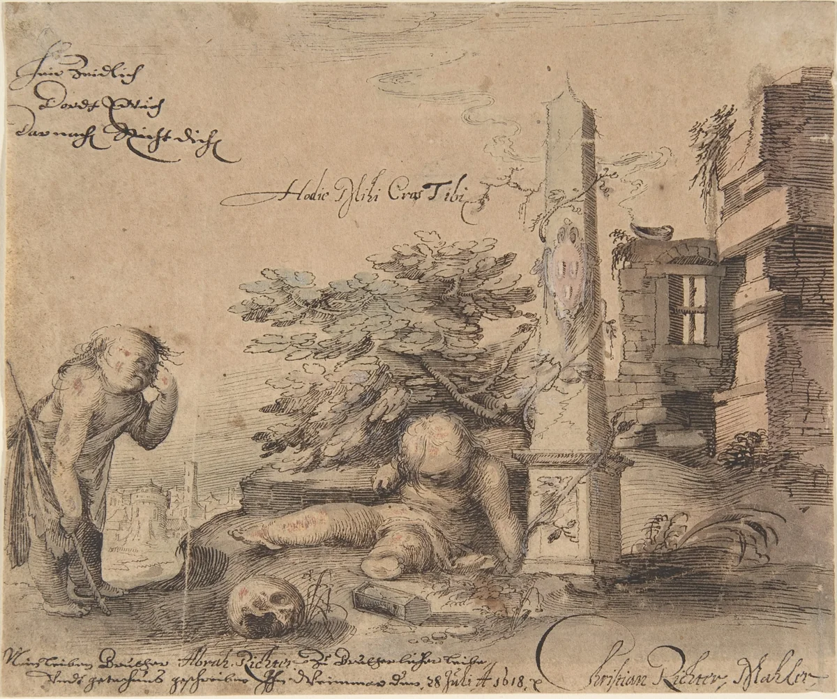 Allegory of the Transience of Life by Christian Richter, drawing, 1618