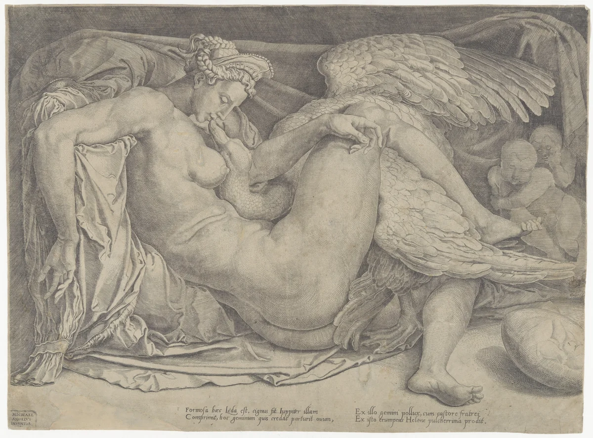 Leda and the Swan by Cornelis Bos, print, 1544-1566