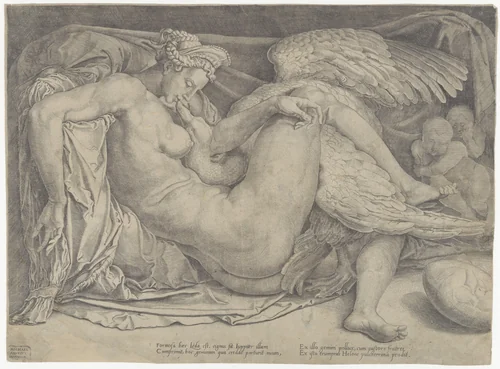 Leda and the Swan by Cornelis Bos, print, 1544-1566