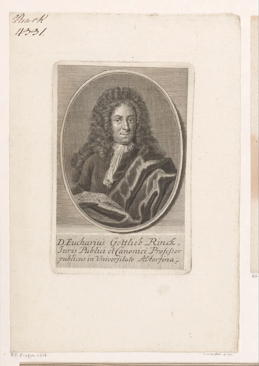 Portret van Eucharius Gottlieb Rinck by Martin Bernigeroth, print, 1722