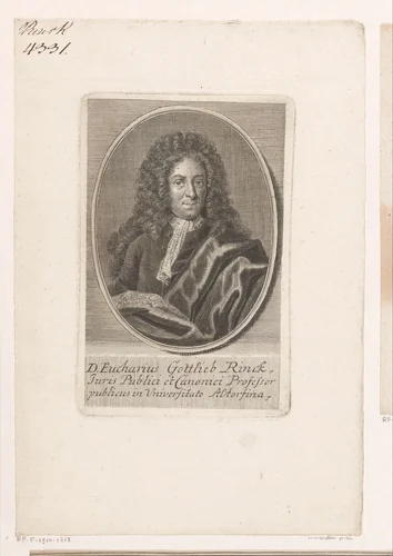 Portret van Eucharius Gottlieb Rinck by Martin Bernigeroth, print, 1722
