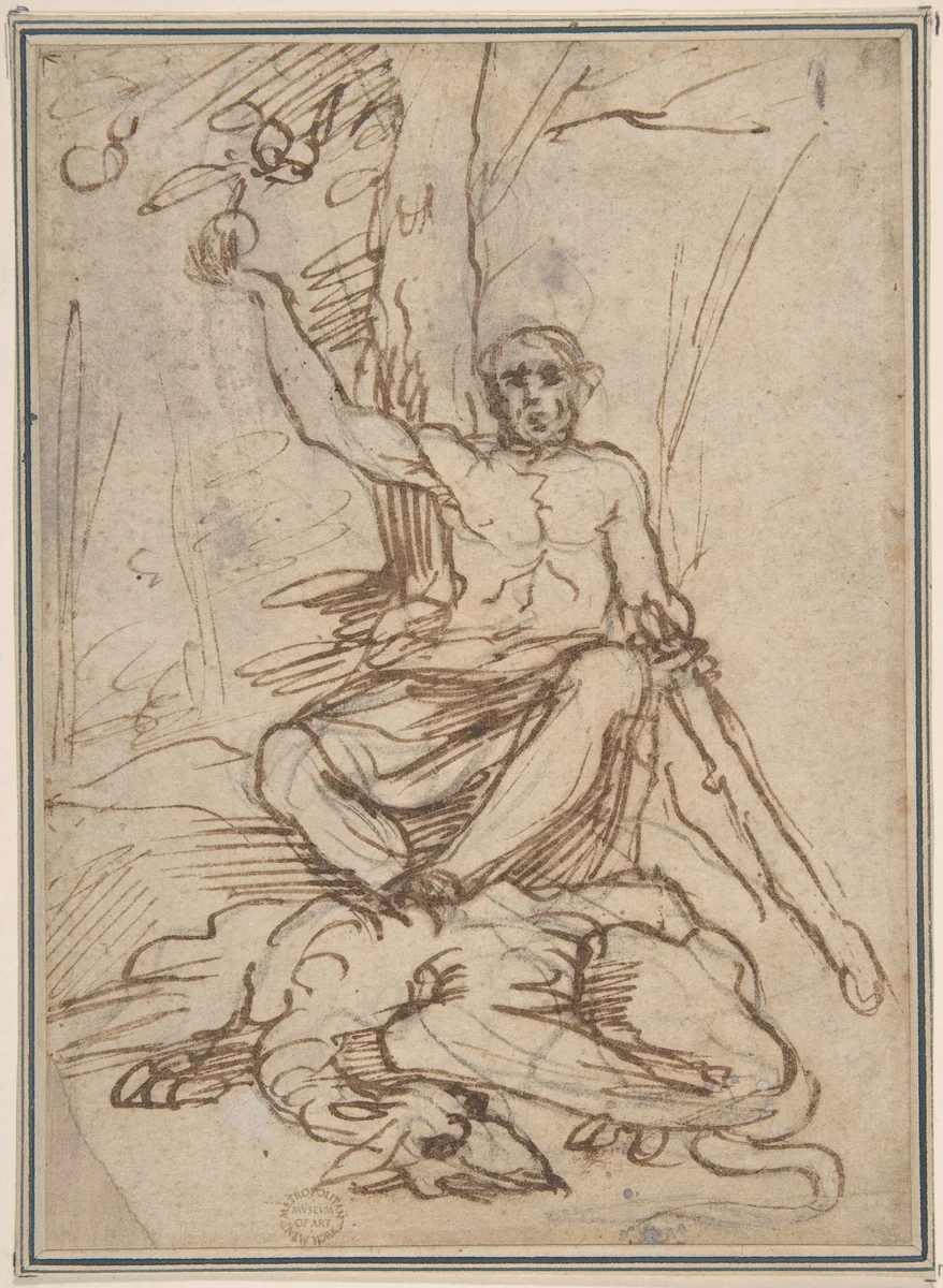 The Apples of the Hesperides, from "The Labors of Hercules" by anonymous, drawing, 1600-1700