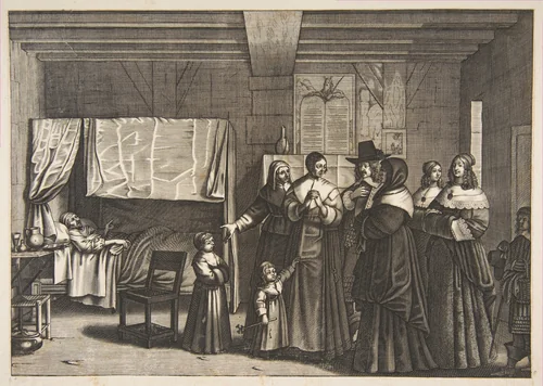 Visiting the Sick by anonymous, print, 1635-1700