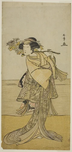 The Actor Nakamura Tomijuro I as a Female Fox from Mt. Ubagadake in the Play Chigo Torii Tobiiri Kitsune, Performed at the Ichimura Theater in the Eleventh Month, 1777 by Katsukawa Shunsho (勝川 春章), print, 1772-1782
