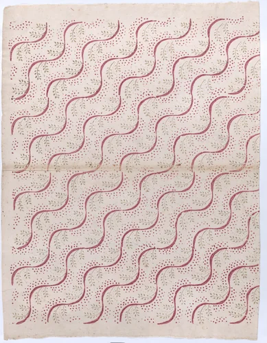 Book cover with overall red and green vine pattern by anonymous, print, 1800-1900