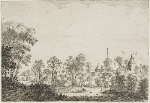 Landscape with a Man in a Boat by Jan Brosterhuisen, print, 1640-1650
