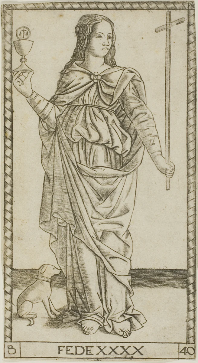 Faith, plate 40 from Genii and Virtues by Master of the S-Series Tarocchi, print, 1470-1480