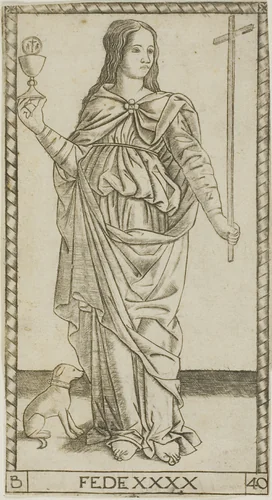 Faith, plate 40 from Genii and Virtues by Master of the S-Series Tarocchi, print, 1470-1480